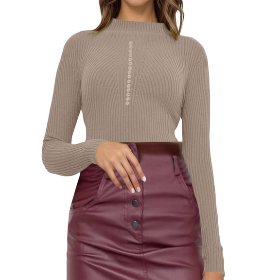 SGMVNU Turtleneck Sweaters for Women 2025 Basic Pullovers Long Sleeve Sweater Casual Soft Knit Fit Tops Lightweight Fall Work Outfits Khaki M