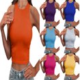thumbnail image 1 of SGMVNU Women Casual Solid Color Basic Sleeveless High Neck Rib-Knit Y2k Crop Tank Top Size: S Orange, 1 of 5
