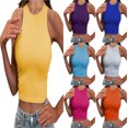 thumbnail image 1 of SGMVNU Women Casual Solid Color Basic Sleeveless High Neck Rib-Knit Y2k Crop Tank Top Size: S Yellow, 1 of 5