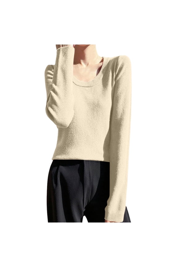 Women Fall Clothes Solid Slim Fit Knit Pullover Sweater Long Sleeve Turtleneck Top Lined Casual Winter Warm Comfy Soft Knit Pullovers Beige XL