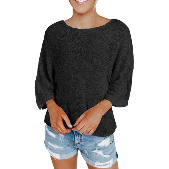 SGMVNU Women Fall Clothes Top Flared Sleeve Sweater Women's Fashion Solid Color Sweater Trendy Fall Fashion Knit Winter Tops Black XXXL