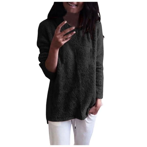 SGMVNU Women Fall Clothes Tunic Pullover Long Sweater Casual Fuzzy Sweatshirts Oversized Tops Comfy Soft Knit Pullovers Black M