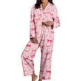 thumbnail image 1 of SGMVNU Women Pajama Sets Satin 2 Piece Button Down Long Sleeve Sleepwear Pants Women's Printed Loungewear Set, Pink, M, 1 of 9