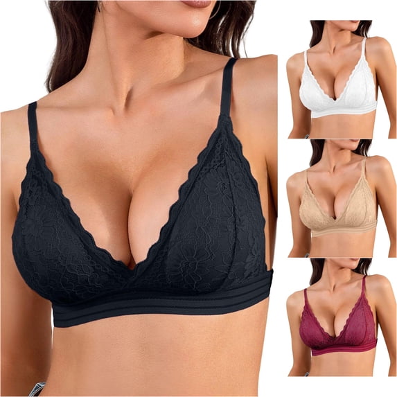 SGMVNU Women Push up Lace Bra Plus Size Unpadded Full Cup Underwire Support Demi See Though Bra Black L