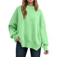 thumbnail image 1 of SGMVNU Women Sweaters Oversized Knit Sweater Casual Long Sleeve Pullover Tunic Top Soft Comfortable Winter Fall Fashion Loose Fit Crewneck Split Hem Knit Outwear Green XL, 1 of 5