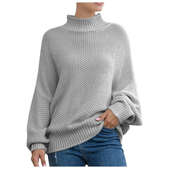 SGMVNU Women Sweaters Womens Knit Sweater Batwing Sleeve High Neck Cozy Winter Clothes Cozy Sweaters For Women Grey, Size S