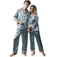 thumbnail image 1 of SGMVNU Women and Men's Matching Silk Satin Pajamas Set Long Sleeve Sleepwear Soft Button Down Loungewear 2 Pcs Pj Set(Size L, Women-Green), 1 of 5