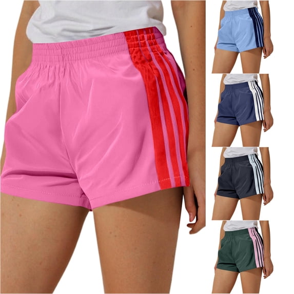 SGMVNU Women's 3 Stripe Athletic Running Shorts, Quick Dry Lightweight Workout Gym Shorts Casual Sport Short Pants with Multiple Colors Available Pink M