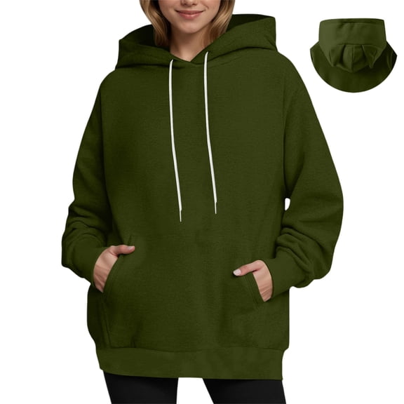 SGMVNU Women's Cat Ear Hoodie Pullover, Lined for Fall, Cozy with Pocket, Loose Fit Cute Long Sleeve Sweatshirt Hoodies(Green, XL)