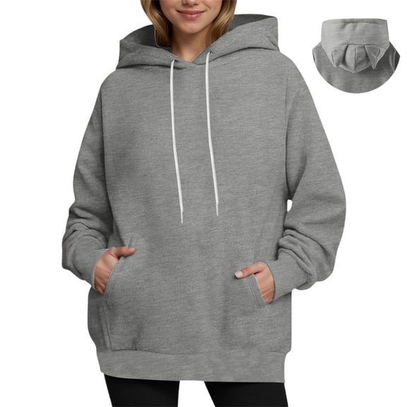 SGMVNU Women's Cat Ear Hoodie Pullover, Fleece Lined for Fall, Cozy with Pocket, Loose Fit Cute Long Sleeve Sweatshirt Hoodies(Grey, M)