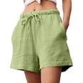 thumbnail image 1 of SGMVNU Women's Drawstring Shorts Elatic High Waist Loose Fit Casual Wide Leg Shorts Lightweight Summer Beach Linen Shorts with Pockets, Size M, Green, 1 of 7