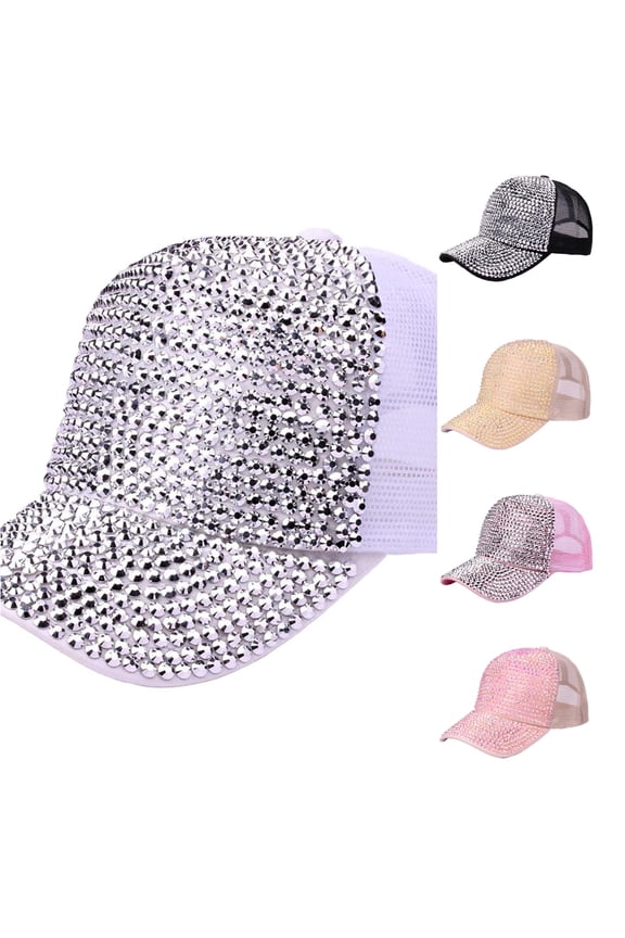 Women's Fashion Rhinestone Baseball Cap Casual Net Sun Hat Snapback Performance Hats for Party, White, Size: One Size