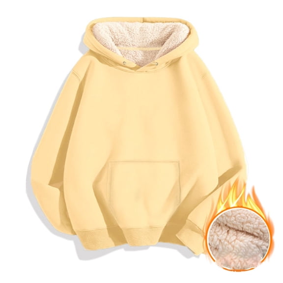 SGMVNU Women's Lined Hoodie Casual Long Sleeve Pullover Hooded Sweatshirt Winter Warm Clothes with Pocket(Yellow, 3XL)