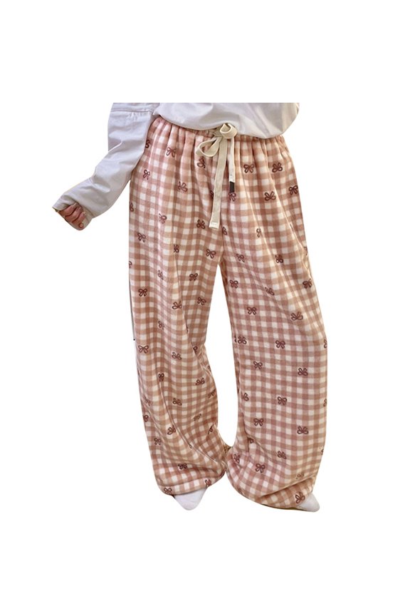 Women's Soft Pajama Pants Warm Comfy Loungewear with Pockets Fuzzy Flannel Sleepwear Classic Elastic Waist Cozy Homewear(Khaki, S)