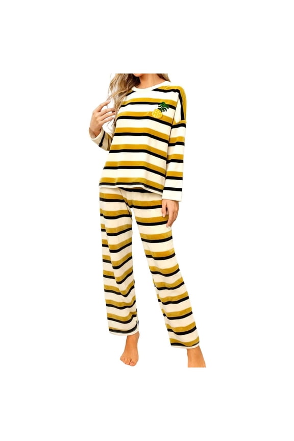 Women's Fleece Warm Pajama Set Petite Fuzzy Pocket Long Sleeve Pullover Tops and Plaid Pants Loungewear Sleepwear for Winter(yw251204_5-Light Yellow, M)