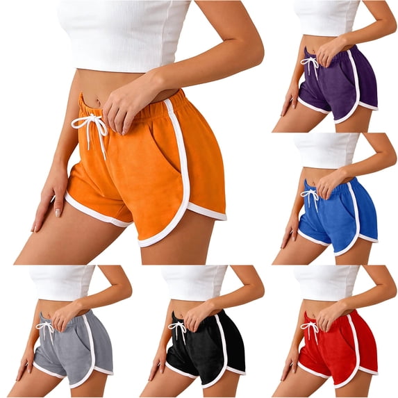SGMVNU Women's High Waist Workout Shorts with Side Pockets, Athletic Running Yoga Fitness Beach Shorts Orange M