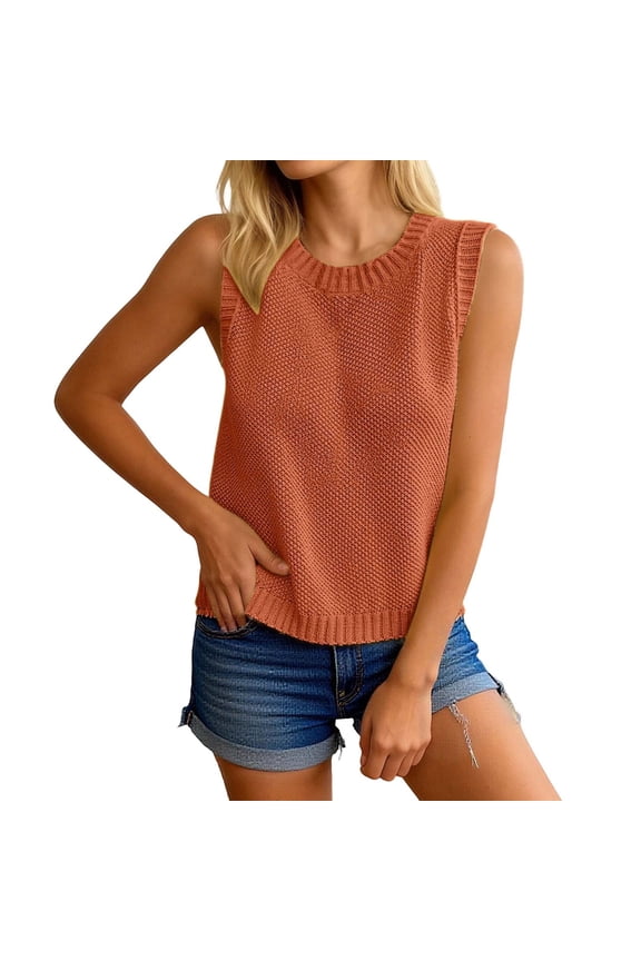 Women's Knit Tank Tops Casual Sleeveless Slit Backless Knitwear Tops Womens Tops Casual Crew Neck Summer Clothes(Brown,S)