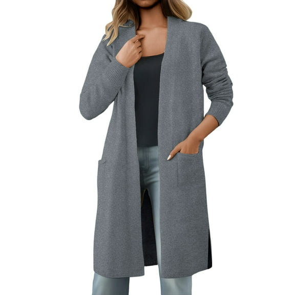 SGMVNU Women's Long Cardigans with Pockets Knit Open Front Floor Length Cardigan Sweaters Lightweight Long Sleeve Dusters(Grey, One Size)