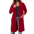 thumbnail image 1 of SGMVNU Women's Long Cardigans with Pockets Knit Open Front Floor Length Cardigan Sweaters Lightweight Long Sleeve Dusters(Red, One Size), 1 of 9