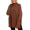 thumbnail image 1 of SGMVNU Women's Oversized Turtleneck Sweaters Fall Long Sleeve Ribbed Tunic Sweater Pullover Knit Tops Brown, Size XXL, 1 of 3