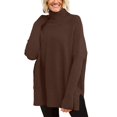 thumbnail image 1 of SGMVNU Women's Oversized Turtleneck Sweaters Fall Long Sleeve Ribbed Tunic Sweater Pullover Knit Tops Coffee, Size M, 1 of 3