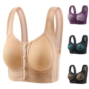 SGMVNU Womens Plus-Size Front-Closure Wire-Free Push-Up Bra with Fixed Cups and Back-Smoothing Design Beige 36