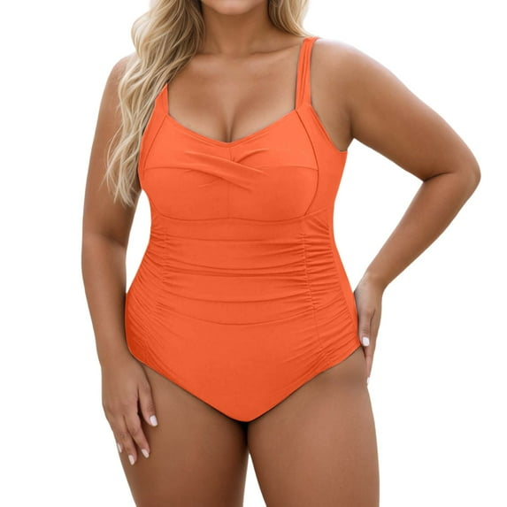 SGMVNU Women's Plus Size 1 Piece Swimsuits Tummy Control Bathing Suits Twist Front Ruched Wrap Swimwear Monokinis (Orange, Size L)