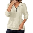 thumbnail image 1 of SGMVNU Women's Quilted Sweatshirts Zipper Neck Long Sleeve Textured Solid Casual Loose Fashion Fall Pullover Tops(Beige,XL), 1 of 6