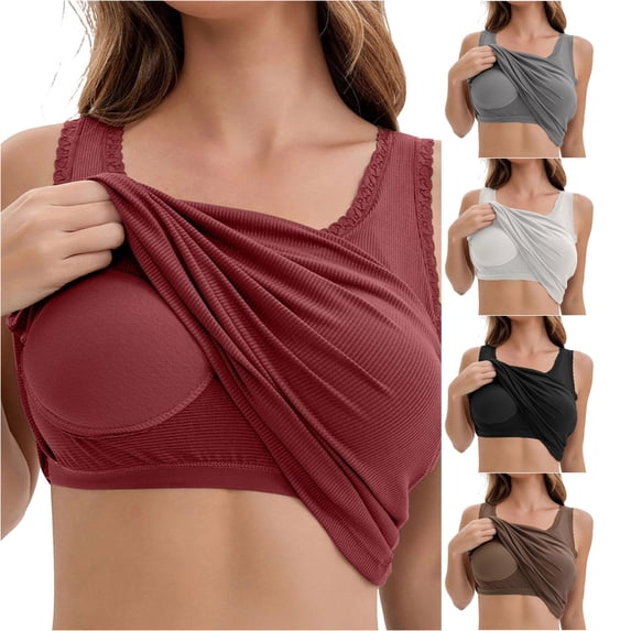 SGMVNU Women's Ribbed Sleeveless Tank Tops with Built in Bra, Lace Cowl Neck Casual Shirts Basic Camisole Undershirt, Red, Size 2XL
