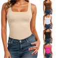 thumbnail image 1 of SGMVNU Women's Square Neck Tank Tops Camisole Tops Slim Fit Seamless Compression Tanks Top for Summer Layering Wear, Beige, Size L, 1 of 5