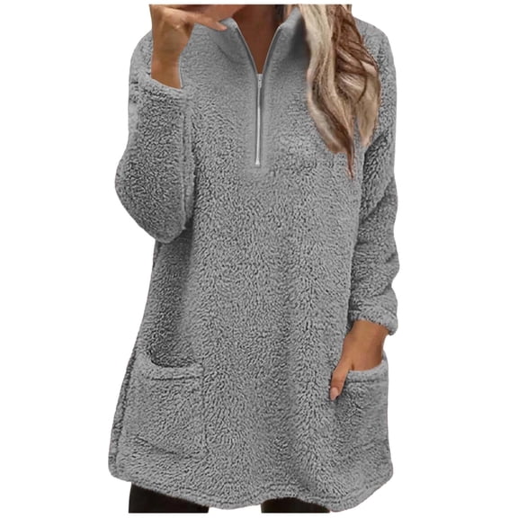 SGMVNU Women's Sweatshirt Warm Fuzzy Zip up Sweater Cozy Pullover Soft Sweaters Tops 2025 Fall Fashion Clothes with Pockets(Grey, XL)