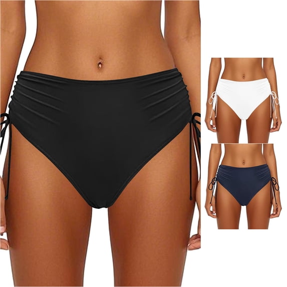 SGMVNU Women's Swim Shorts with Ruched Side Drawstring, High Waist Swimwear Bottoms Summer Beach Pool Swim Briefs Swimsuit, Size S, Black