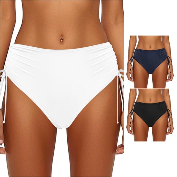 SGMVNU Women's Swim Shorts with Ruched Side Drawstring, High Waist Swimwear Bottoms Summer Beach Pool Swim Briefs Swimsuit, Size XS, White