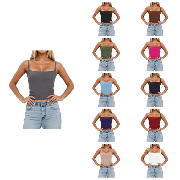 SGMVNU Women's Tank Top with Removable Padding Slim Fit Sleeveless Vest Adjustable Strap Camisole for Layering and Casual Wear Grey Size L