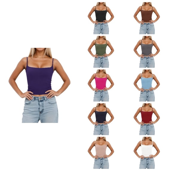 SGMVNU Women's Tank Top with Removable Padding Slim Fit Sleeveless Vest Adjustable Strap Camisole for Layering and Casual Wear Purple Size L