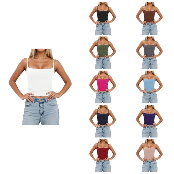 SGMVNU Women's Tank Top with Removable Padding Slim Fit Sleeveless Vest Adjustable Strap Camisole for Layering and Casual Wear White Size XS