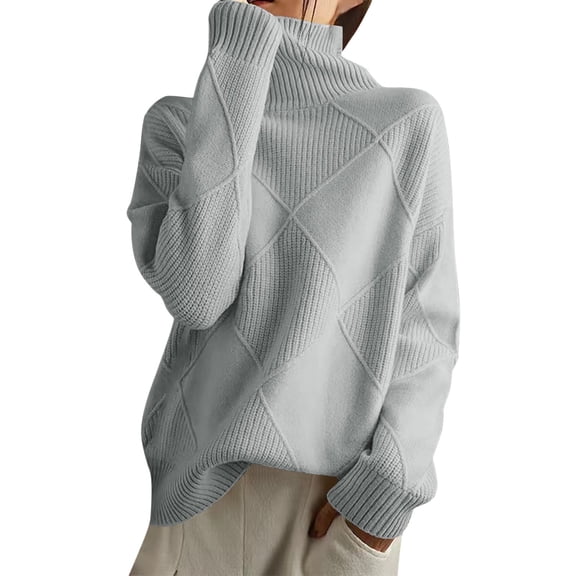 SGMVNU Women's Turtleneck Sweater Fall Winter 2025 Long Sleeve Knitted Trendy Pullover Tops Solid Color Sweaters Grey, Size XL