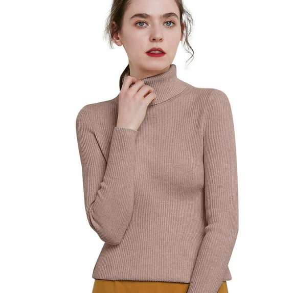SGMVNU Womens Turtleneck Long Sleeve Sweater Tops Casual Soft Knit Fit Lightweight Basic Pullover 2025 Fall Work Outfits(Pink, L)