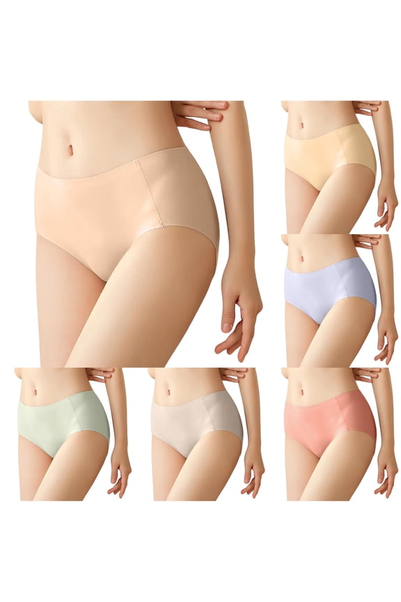 Women's Underwear Mid Rise Seamless No Show Hipster Panties Soft Ice Silk Panties Breathable Comfort , Rose Gold, Size XL