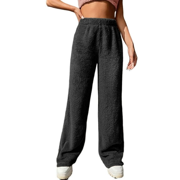 SGMVNU Women's Warm Pajama Sleep Pants Elastic High Waisted Soft Comfy Fuzzy Loungewear Bottoms Sleepwear(Black, XXL)