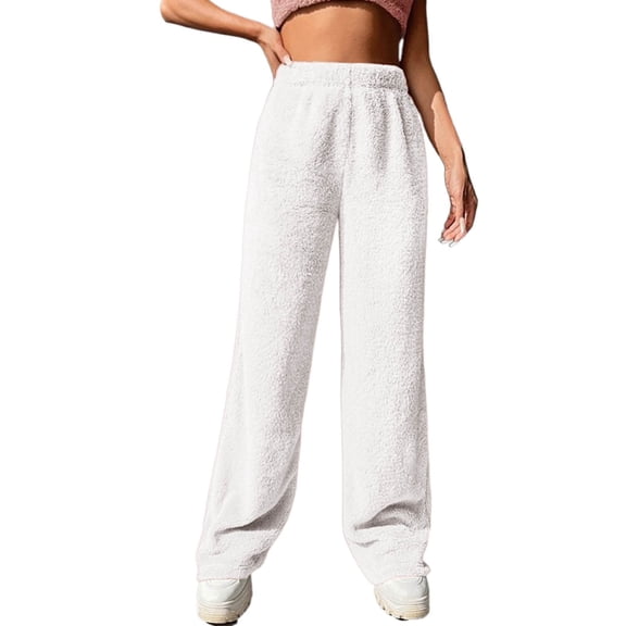 SGMVNU Women's Warm Pajama Sleep Pants Elastic High Waisted Soft Comfy Fuzzy Loungewear Bottoms Sleepwear(White, XXL)