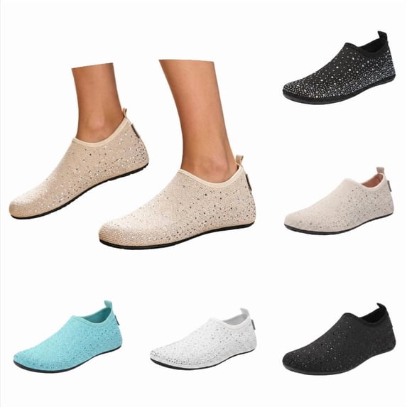 SGMVNU Women's Water Shoes Rhinestone on Beach Swim Shoes Barefoot Shoes for Beach, Swimming & Outdoor Activities, Size 10-10.5 Women, Beige