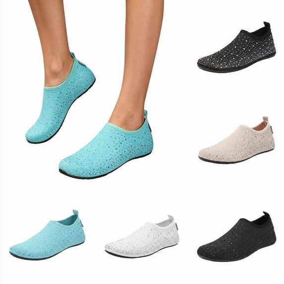 SGMVNU Women's Water Shoes Rhinestone on Beach Swim Shoes Barefoot Shoes for Beach, Swimming & Outdoor Activities, Size 10-10.5 Women, Sky Blue