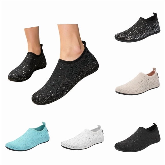 SGMVNU Women's Water Shoes Rhinestone on Beach Swim Shoes Barefoot Shoes for Beach, Swimming & Outdoor Activities, Size 6-6.5 Women, Black-1