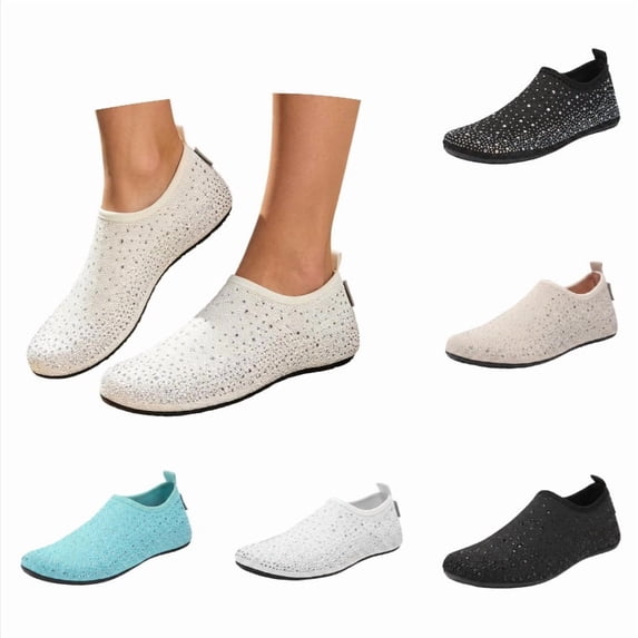 SGMVNU Women's Water Shoes Rhinestone on Beach Swim Shoes Barefoot Shoes for Beach, Swimming & Outdoor Activities, Size 7-7.5 Women, White