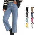 thumbnail image 1 of SGMVNU Women's Wide Leg Jeans Button Zip Fly High Waisted Denim Pants Casual Loose Fit Trousers Slacks with Pockets, Light Blue, Size L, 1 of 8