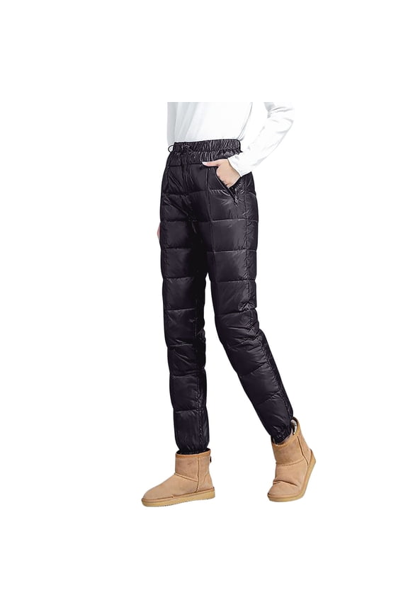 Women's Winter Warm Snow Pants Loose Utility Down Pants Drawstring Elastic High Waisted Joggers Snow Trousers(Black, M)