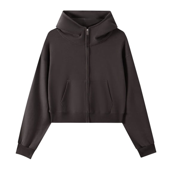 SGMVNU Women's Zip up Hoodies Cropped Cardigan Sweatshirt Jacket Drawstring Hooded Sweatshirts Casual Long Sleeve Top with Pockets(Dark Gray, S)