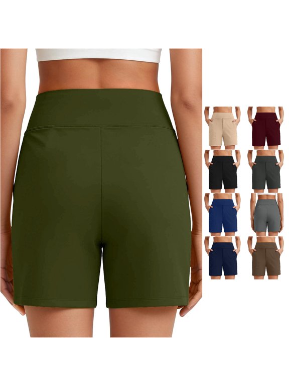 Womens Biker Shorts Solid Flex Yoga Shorts Fitness Casual Wear Lightweight Stretchy for Gym Army Green M