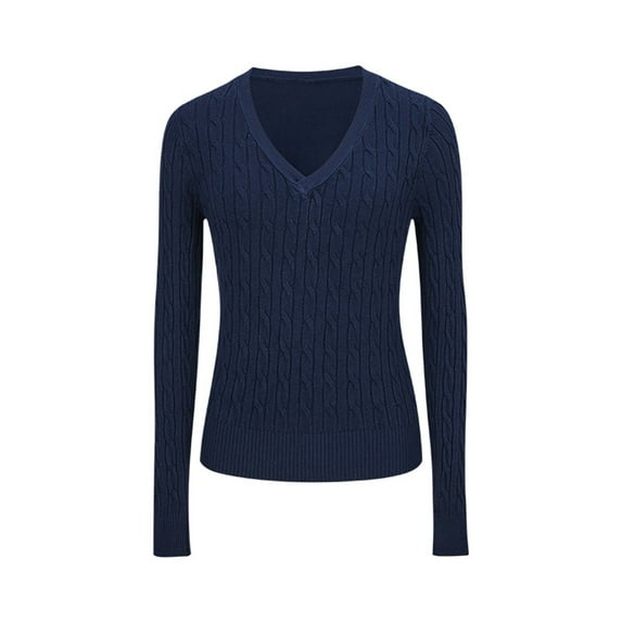 SGMVNU Basic Sweaters for Women, Women's Cable Knit V Neck Sweater Slim Fit Long Sleeve Knitwear Casual Pullover Knitted Tops Blue M